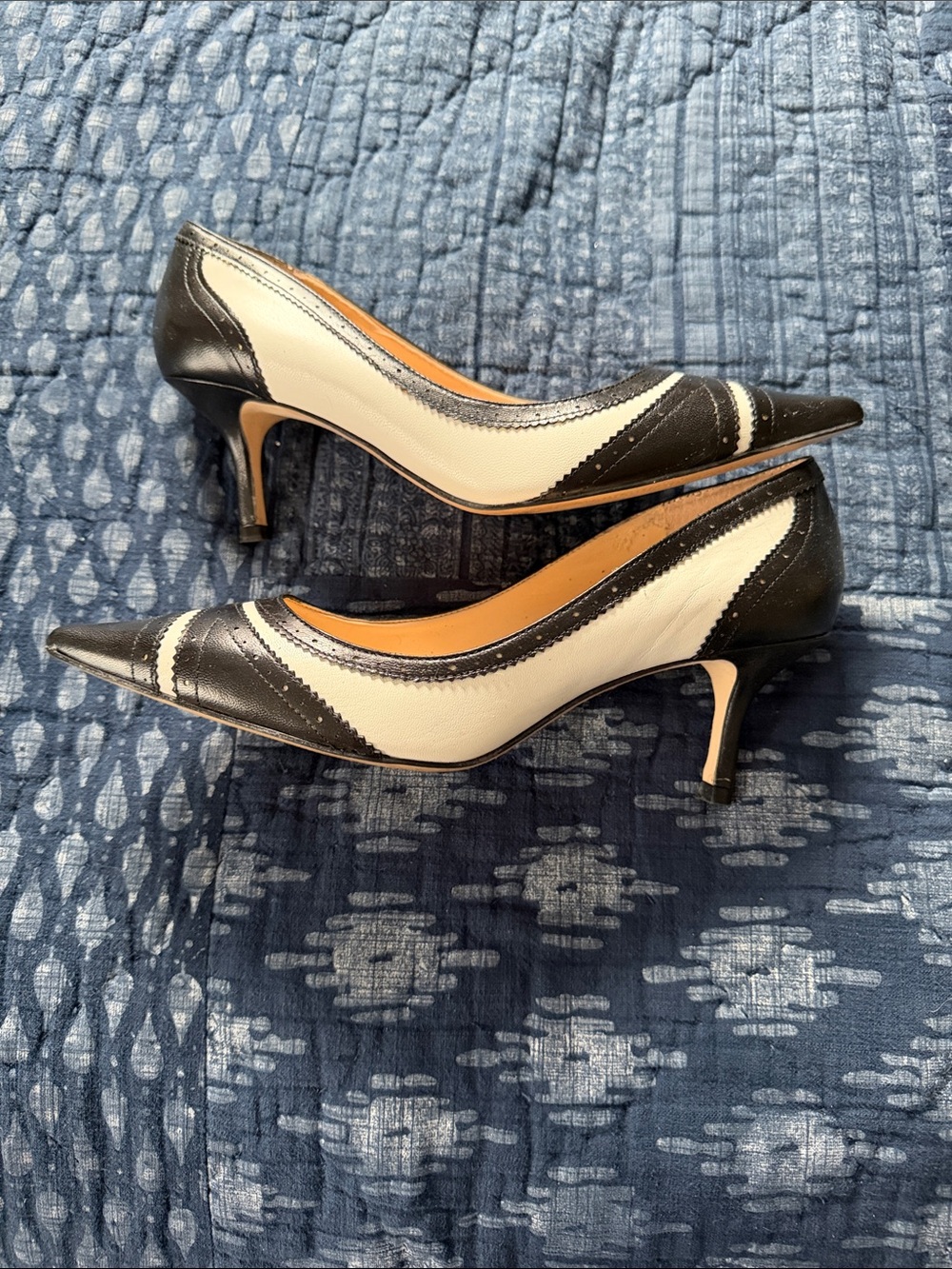Ivanka Trump Black and White Pointed Toe Kitten Heels